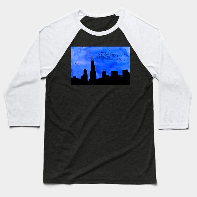 Chicago Skyline Baseball T-Shirt by jhsells98